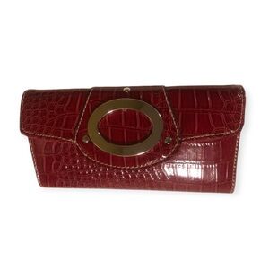 Red Croc Wallet foldable with lots of slots and id window and oval hardware